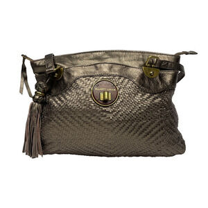 Elliott Lucca‎ Gold Leather Quilted Strap Hobo Shoulder Boho Bohemian